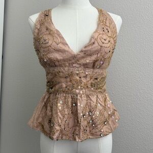 Y2K SILK Indie Sleeze Festival Embellished Peplum V-Neck Beaded Top